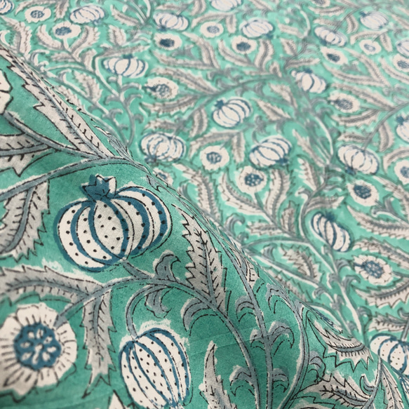 [50 公分增量] 綠堅果印地安手工版畫布料紡織棉 第5張的照片