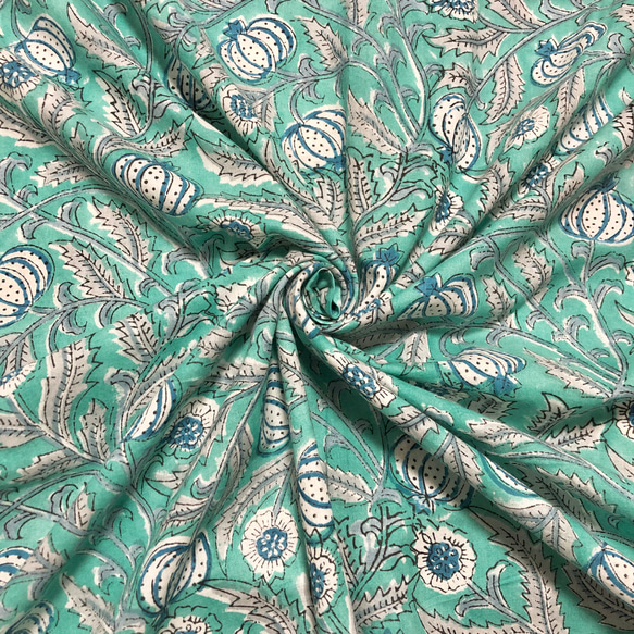 [50 公分增量] 綠堅果印地安手工版畫布料紡織棉 第1張的照片