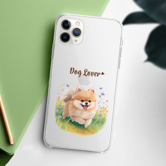 【 自然に囲まれた ポメラニアン 】スマホケース　クリアソフトケース　犬　犬グッズ　プレゼント　アンドロイド対応 2枚目の画像