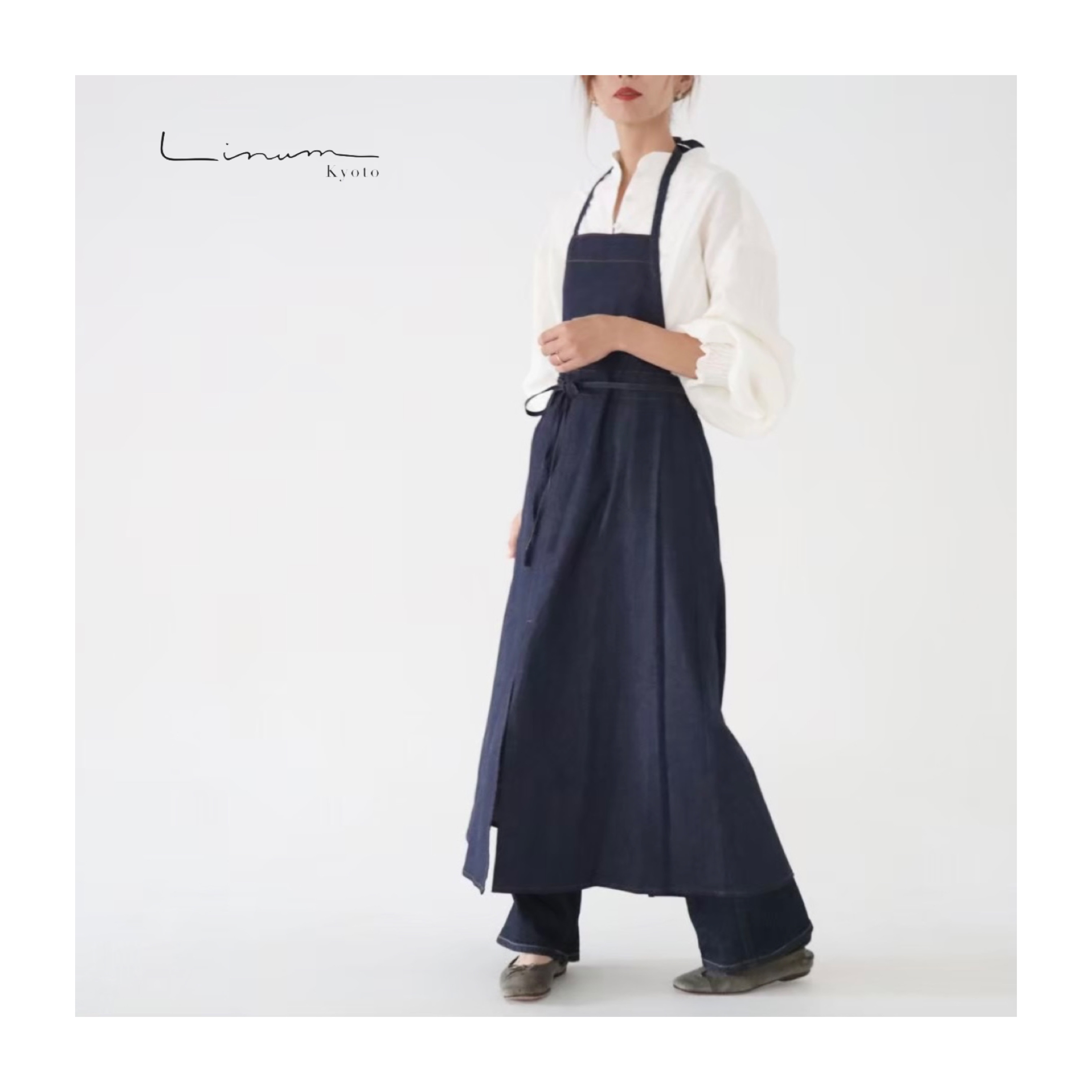 【新品送料込】elu エル　デニムワンピース　baby style labo 岡山県児島デニムワンピース／スラッシュネック／ブルー／linum