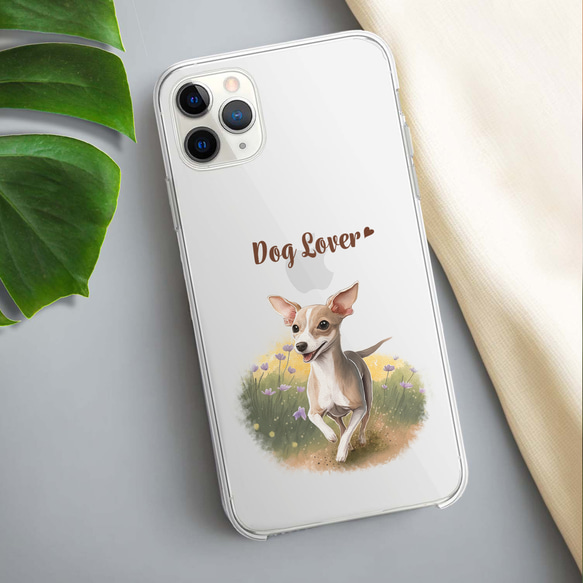 【自然に囲まれた イタリアングレーハウンド 】 スマホケース　クリアソフトケース　犬　犬グッズ　プレゼント　アンドロイド 3枚目の画像