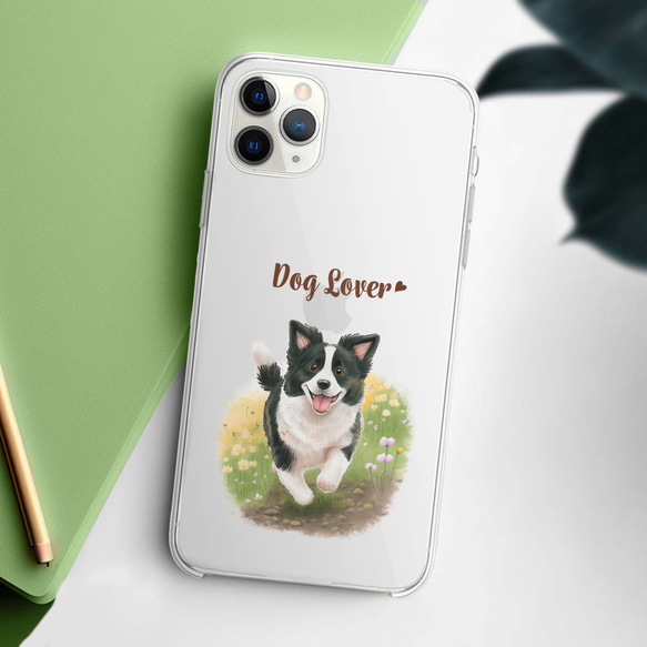 【 自然に囲まれた ボーダーコリー 】 スマホケース　クリアソフトケース　犬　犬グッズ　プレゼント　アンドロイド対応 2枚目の画像