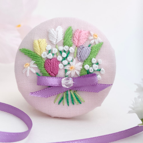 春デザイン チューリップの花束 猫ちゃんヘアゴム