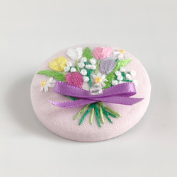 パステルカラーのチューリップ花束刺繍ブローチor刺繍ヘアゴム　春色　入学式 9枚目の画像