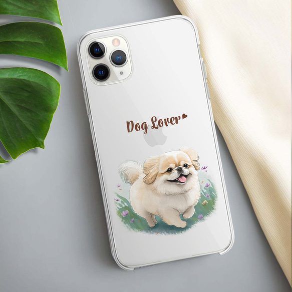 【 自然に囲まれた ペキニーズ 】 スマホケース　クリアソフトケース　犬　犬グッズ　プレゼント　アンドロイド対応 3枚目の画像