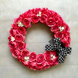 No.wreath-15511/濃ピンクバラのリース (3) 38cm/アーティフィシャルフラワー造花 3枚目の画像