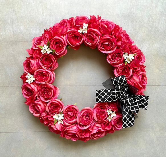 No.wreath-15511/濃ピンクバラのリース (3) 38cm/アーティフィシャルフラワー造花 3枚目の画像