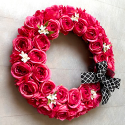 No.wreath-15511/濃ピンクバラのリース (3) 38cm/アーティフィシャルフラワー造花 5枚目の画像