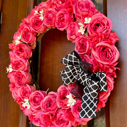 No.wreath-15511/濃ピンクバラのリース (3) 38cm/アーティフィシャルフラワー造花 18枚目の画像