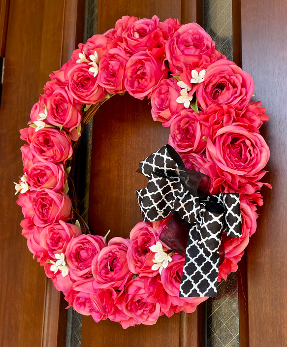 No.wreath-15511/濃ピンクバラのリース (3) 38cm/アーティフィシャルフラワー造花 18枚目の画像