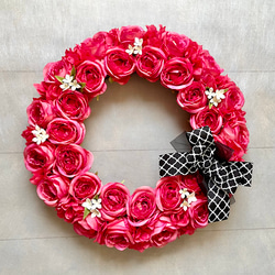No.wreath-15511/濃ピンクバラのリース (3) 38cm/アーティフィシャルフラワー造花 12枚目の画像