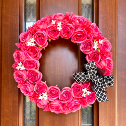 No.wreath-15511/濃ピンクバラのリース (3) 38cm/アーティフィシャルフラワー造花 17枚目の画像