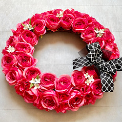 No.wreath-15511/濃ピンクバラのリース (3) 38cm/アーティフィシャルフラワー造花 6枚目の画像