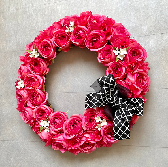 No.wreath-15511/濃ピンクバラのリース (3) 38cm/アーティフィシャルフラワー造花 4枚目の画像