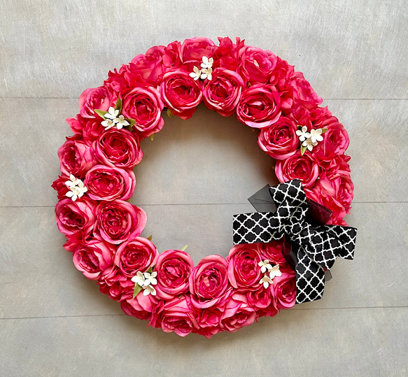 No.wreath-15511/濃ピンクバラのリース (3) 38cm/アーティフィシャルフラワー造花 16枚目の画像