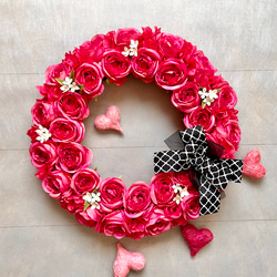 No.wreath-15511/濃ピンクバラのリース (3) 38cm/アーティフィシャルフラワー造花 1枚目の画像
