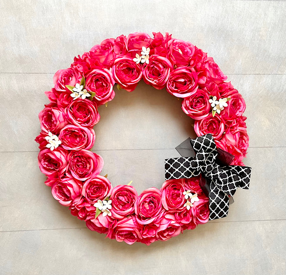 No.wreath-15511/濃ピンクバラのリース (3) 38cm/アーティフィシャルフラワー造花 2枚目の画像