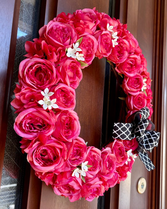 No.wreath-15511/濃ピンクバラのリース (3) 38cm/アーティフィシャルフラワー造花 19枚目の画像