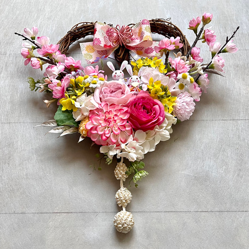 No.wreath-15364/ 水色バラのハート型リース 32x34cm /アーティ