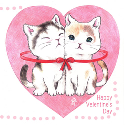 バレンタイン子猫カップル イラストポストカード・5枚セット 3枚目の画像