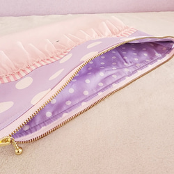 帆布とフリルのビッグポーチ pink ×purple 6枚目の画像
