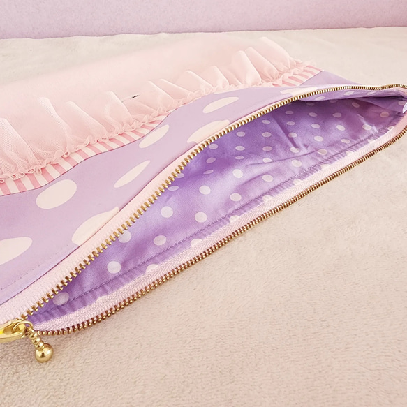帆布和褶邊大袋粉紅色 × 紫色 第6張的照片