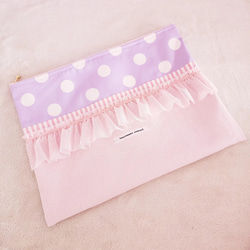 帆布和褶邊大袋粉紅色 × 紫色 第2張的照片