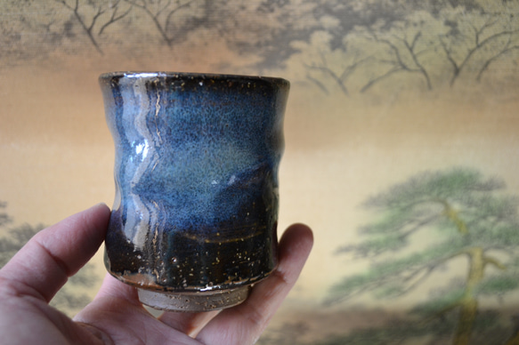 【再入荷！】湯呑み大(コスモブルー) フリーカップ　ギフト　★萩焼 3枚目の画像