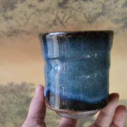 【再入荷！】湯呑み大(コスモブルー) フリーカップ　ギフト　★萩焼 2枚目の画像