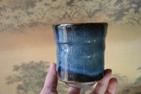 【再入荷！】湯呑み大(コスモブルー) フリーカップ　ギフト　★萩焼 2枚目の画像