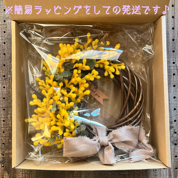 【SALE&送料無料】¥4,000→¥2,800＊フラワーリース＊ミモザとかすみ草のリボンリース 3枚目の画像