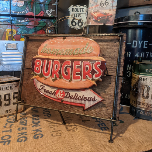 アメリカンダイナー/ ハンバーガー 立体式サインボード/ BURGERS