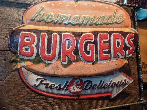 アメリカンダイナー/ ハンバーガー 立体式サインボード/ BURGERS 看板/ #店舗什器 #自立式看板 #キッチンカ 7枚目の画像