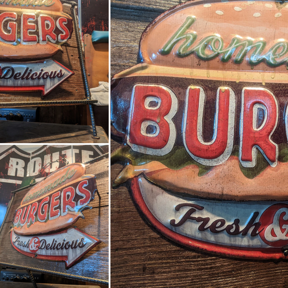 アメリカンダイナー/ ハンバーガー 立体式サインボード/ BURGERS 看板/ #店舗什器 #自立式看板 #キッチンカ 5枚目の画像