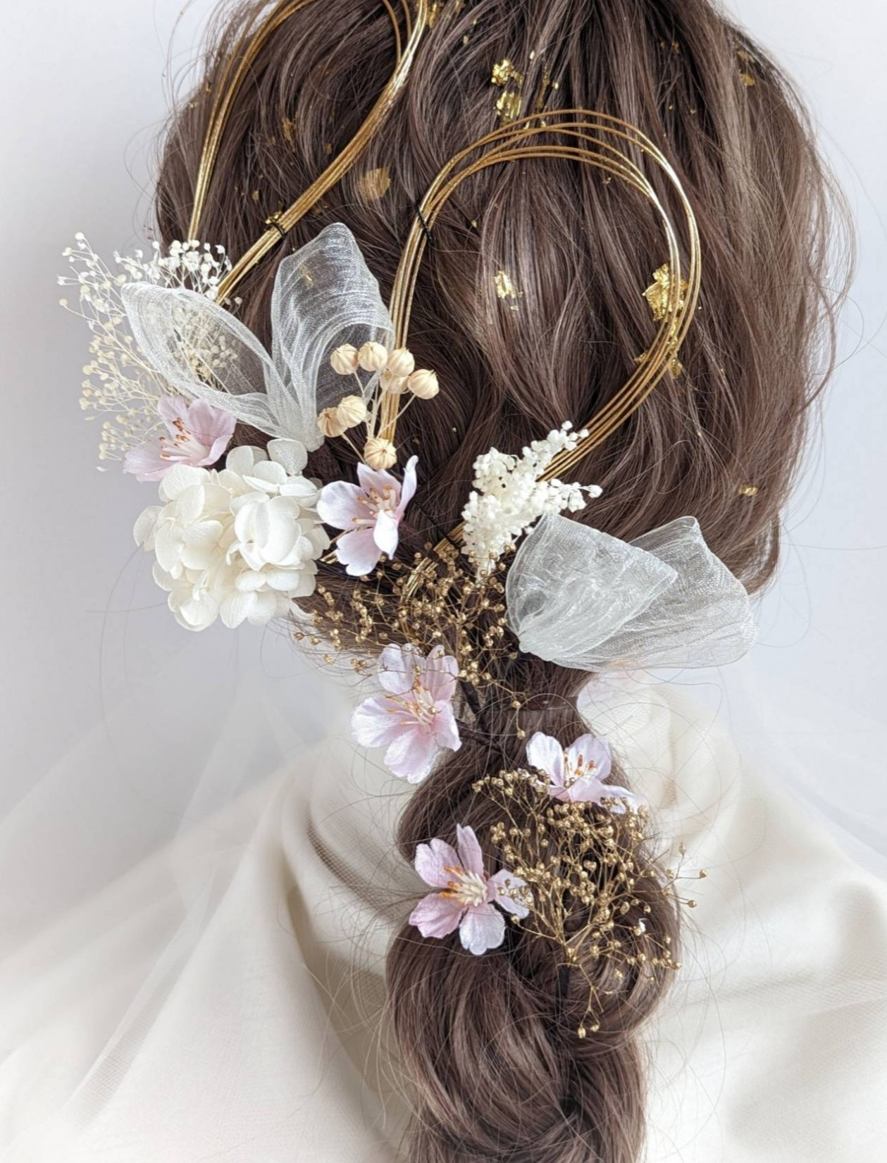 髪飾り 成人式 卒業式 結婚式 水引 金箔 リボン ドライフラワー 桜 