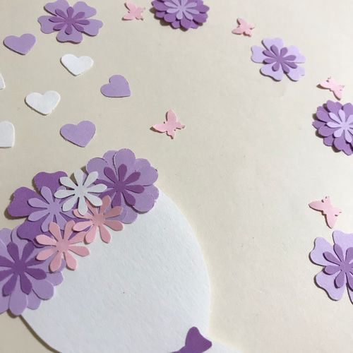 A10》 メッセージが書ける花束（パープル&ホワイト）☆クラフトパンチ