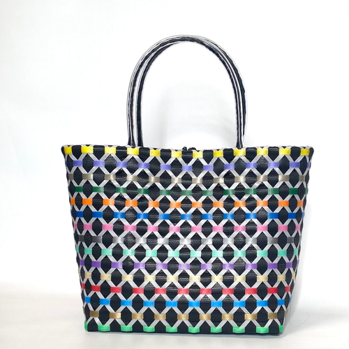 受注制作～プラかごバッグ☆ブラックxカラフル☆ かごバッグ