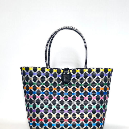 受注制作～プラかごバッグ☆ブラックxカラフル☆ かごバッグ