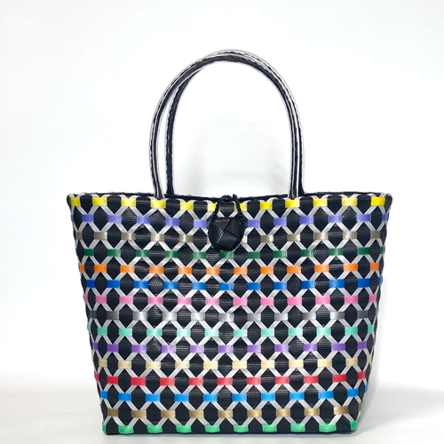 受注制作～プラかごバッグ☆ブラックxカラフル☆ かごバッグ