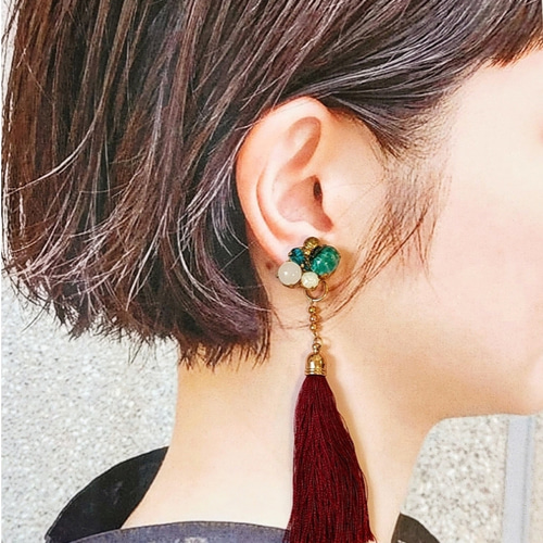 色々 グリーン ヴィンテージスワロフスキー®️ ロング イヤリング ピアス