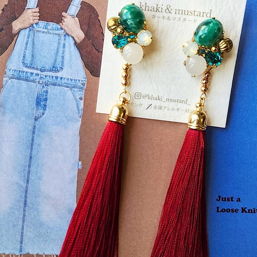 色々 グリーン ヴィンテージスワロフスキー®️ ロング イヤリング ピアス