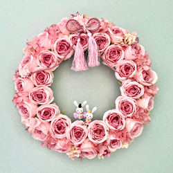 No.wreath-15512/薄ピンクバラのひな祭りリース (4) 38cm/アーティフィシャルフラワー造花 1枚目の画像