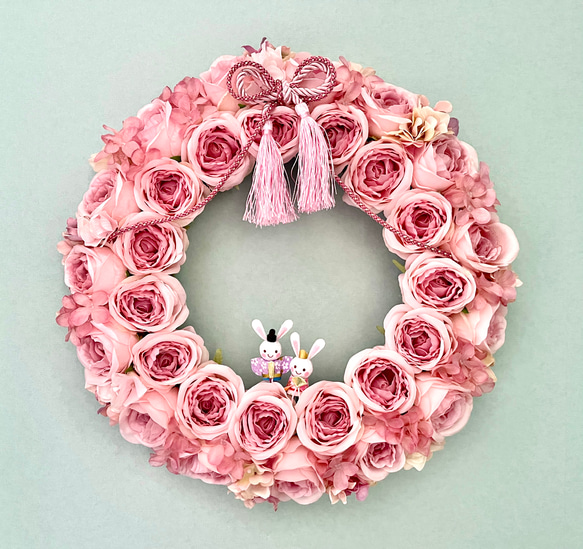 No.wreath-15512/薄ピンクバラのひな祭りリース (4) 38cm/アーティフィシャルフラワー造花 1枚目の画像