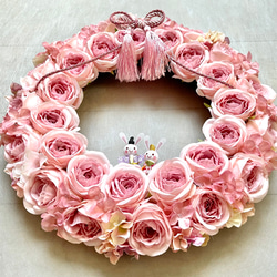 No.wreath-15512/薄ピンクバラのひな祭りリース (4) 38cm/アーティフィシャルフラワー造花 4枚目の画像