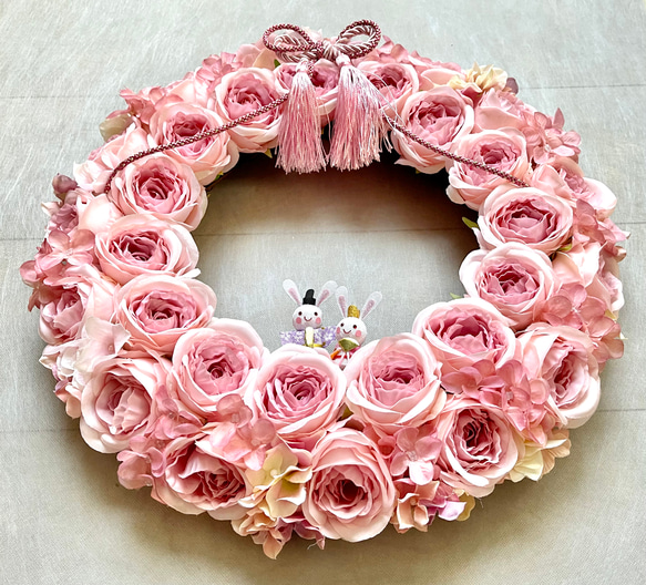 No.wreath-15512/薄ピンクバラのひな祭りリース (4) 38cm/アーティフィシャルフラワー造花 4枚目の画像