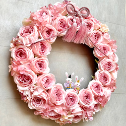 No.wreath-15512/薄ピンクバラのひな祭りリース (4) 38cm/アーティフィシャルフラワー造花 2枚目の画像