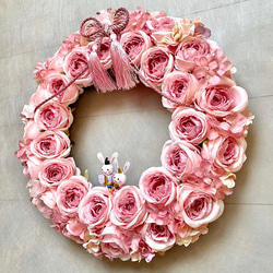 No.wreath-15512/薄ピンクバラのひな祭りリース (4) 38cm/アーティフィシャルフラワー造花 3枚目の画像