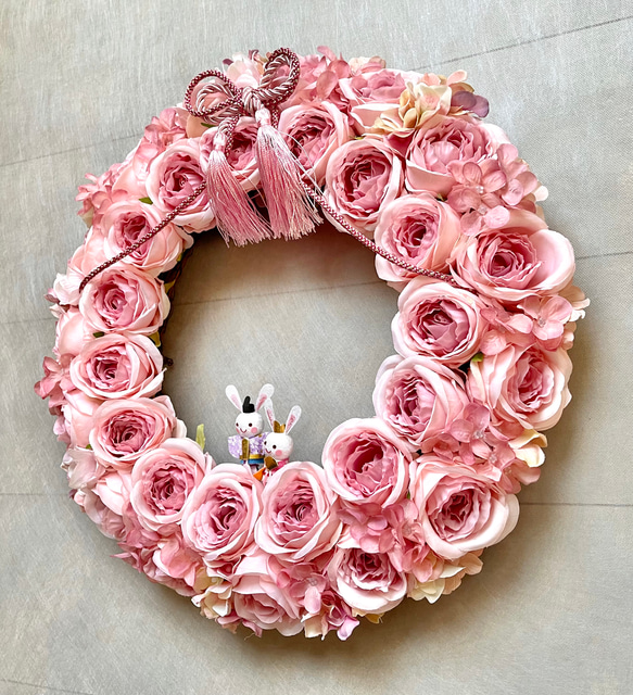 No.wreath-15512/薄ピンクバラのひな祭りリース (4) 38cm/アーティフィシャルフラワー造花 3枚目の画像