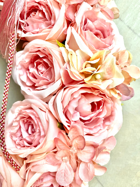 No.wreath-15512/薄ピンクバラのひな祭りリース (4) 38cm/アーティフィシャルフラワー造花 11枚目の画像