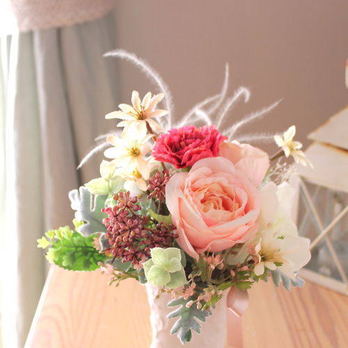 アーティフィシャルフラワー 造花 プレゼントに♡ アーティフィシャルフラワー】薔薇とカーネーションのミニ